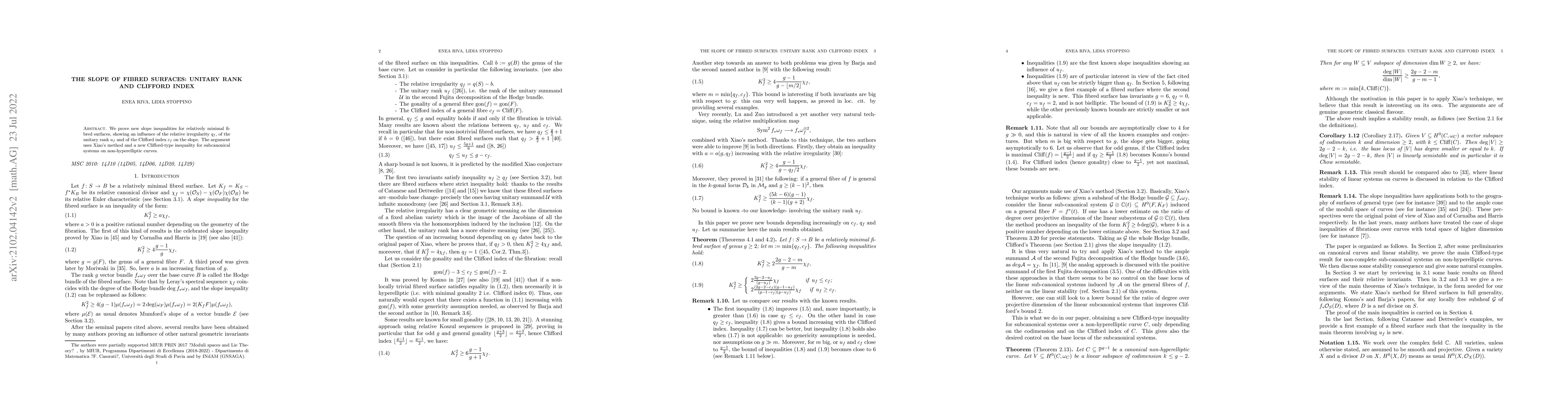 Thumbnail for The slope of fibred surfaces: unitary rank and Clifford index