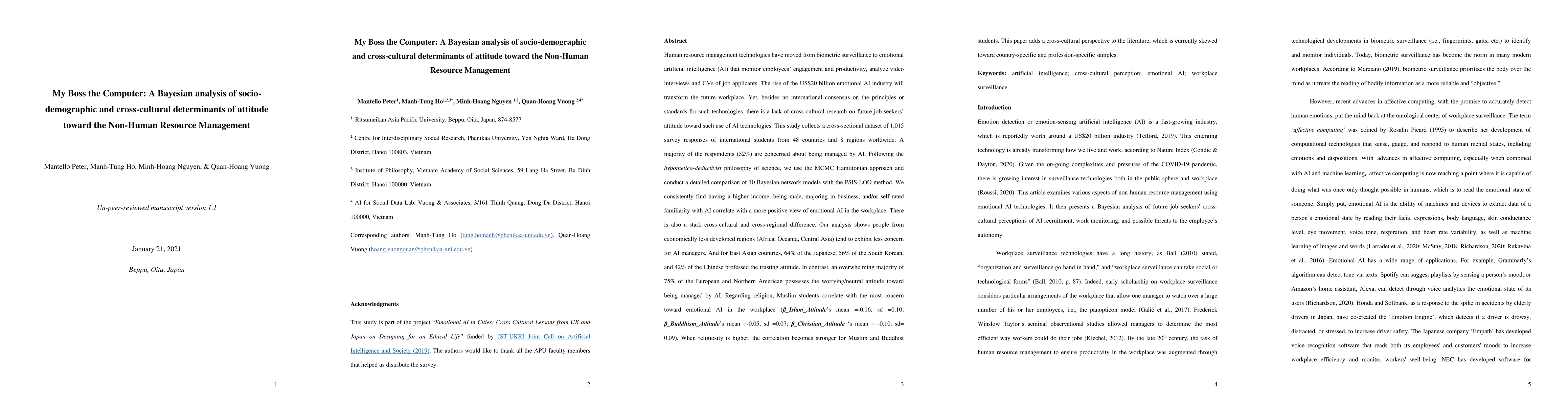 Thumbnail for My Boss the Computer: A Bayesian analysis of socio-demographic and
  cross-cultural determinants of attitude toward the Non-Human Resource
  Management