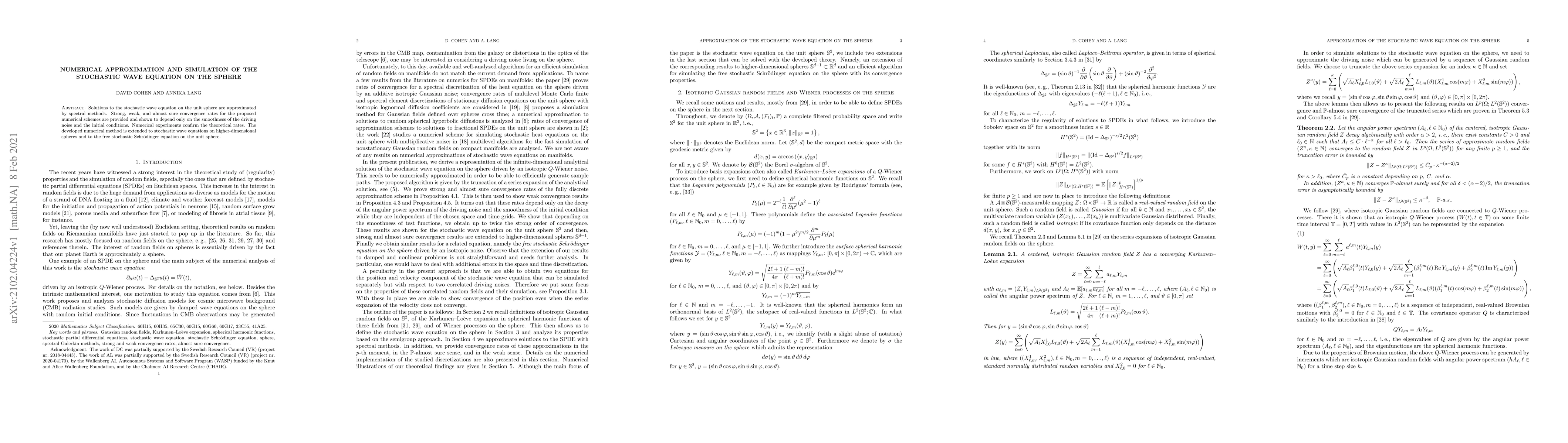 Thumbnail for Numerical approximation and simulation of the stochastic wave equation
  on the sphere