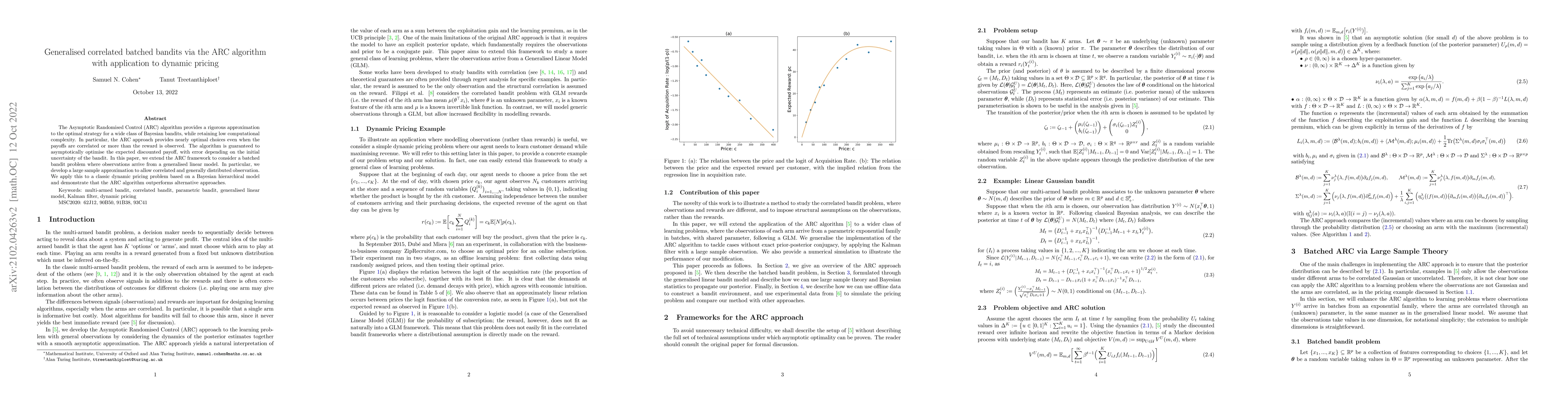 Thumbnail for Generalised correlated batched bandits via the ARC algorithm with
  application to dynamic pricing