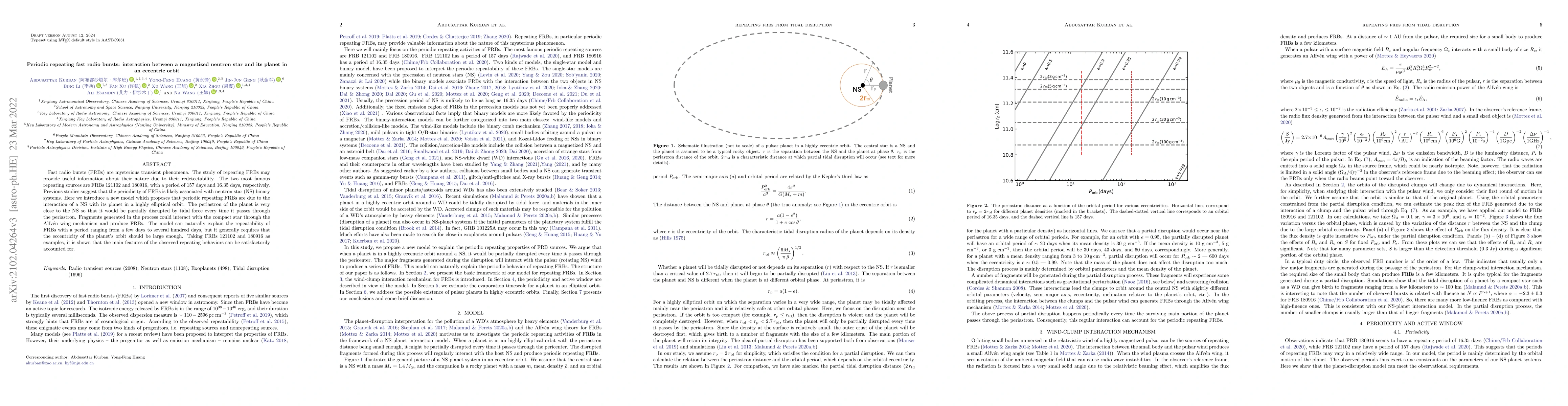 Thumbnail for Periodic repeating fast radio bursts: interaction between a magnetized
  neutron star and its planet in an eccentric orbit