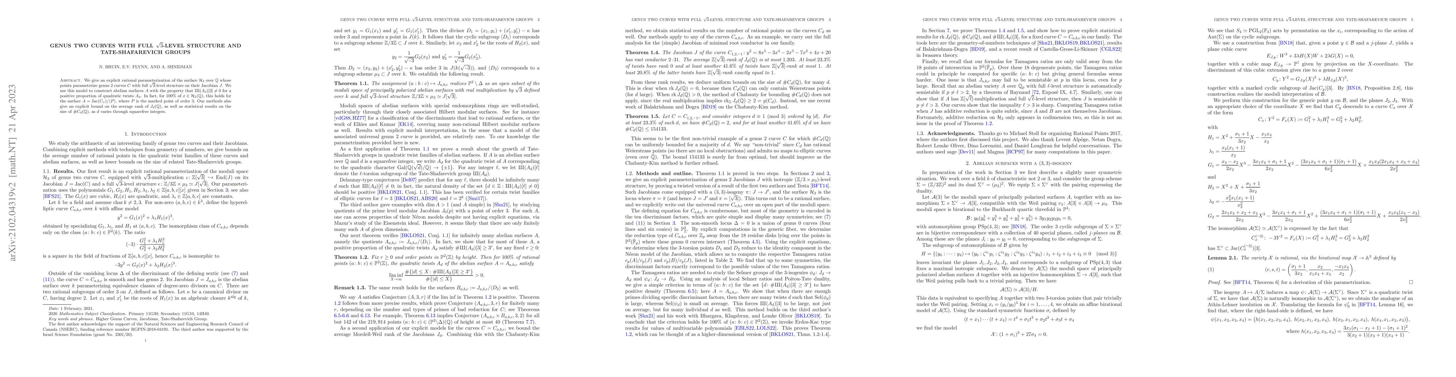 Thumbnail for Genus two curves with full $\sqrt{3}$-level structure and
  Tate-Shafarevich groups