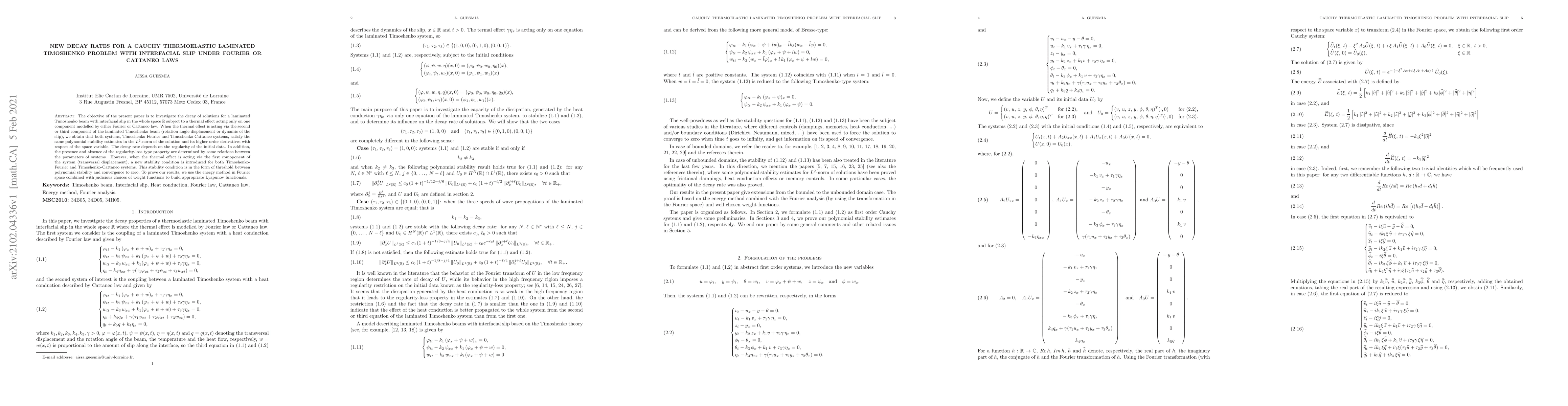 Thumbnail for New decay rates for a Cauchy thermelastic laminated Timoshenko problem
  with interfacial slip under Fourier or Cattaneo laws