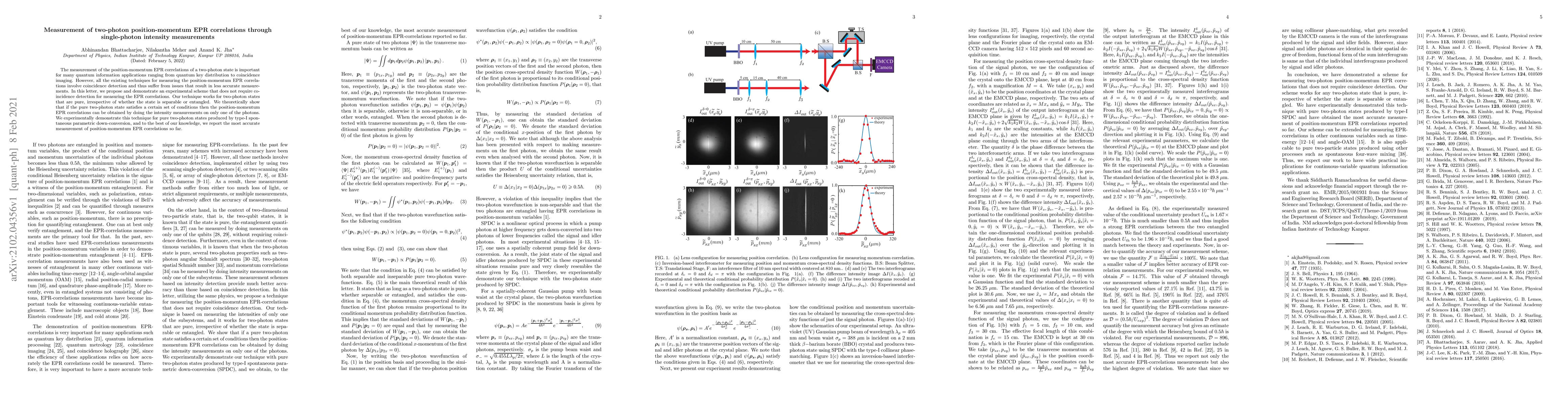 Thumbnail for Measurement of two-photon position-momentum EPR correlations through
  single-photon intensity measurements