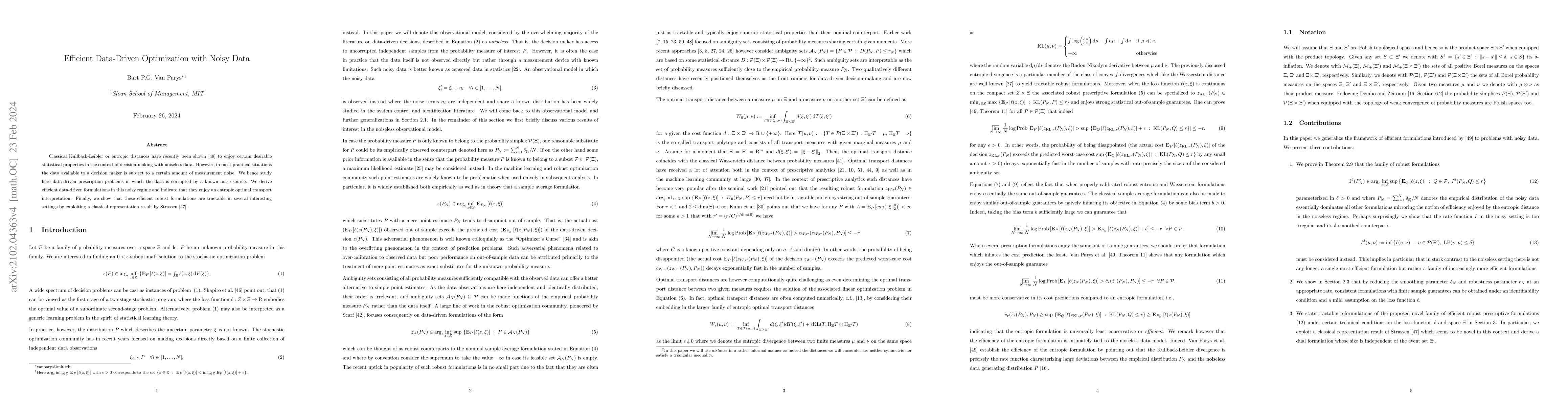 Thumbnail for Efficient Data-Driven Optimization with Noisy Data
