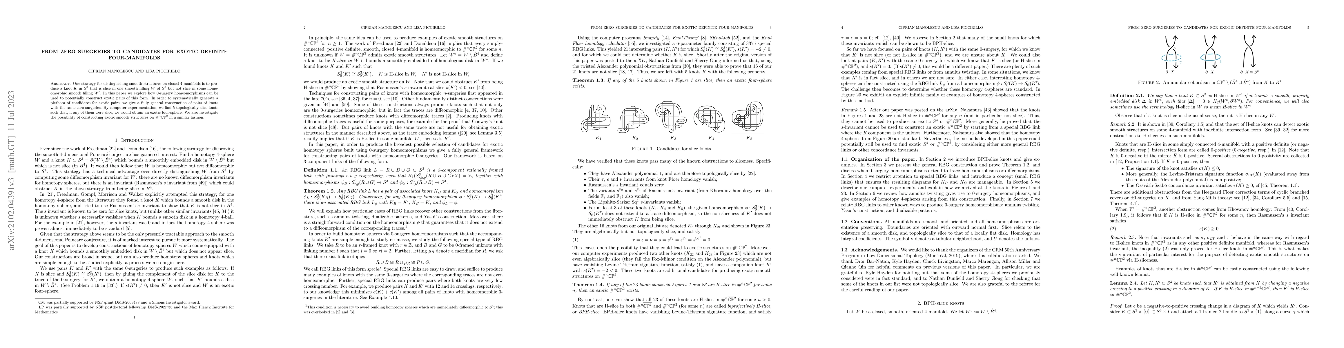 Thumbnail for From zero surgeries to candidates for exotic definite four-manifolds