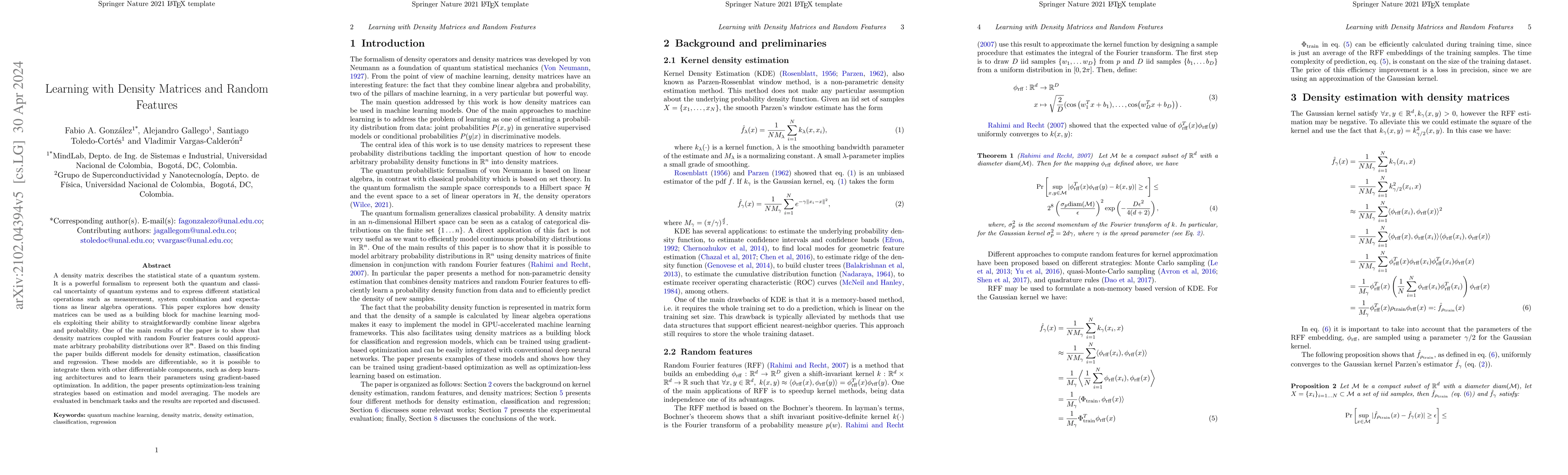 Thumbnail for Learning with Density Matrices and Random Features