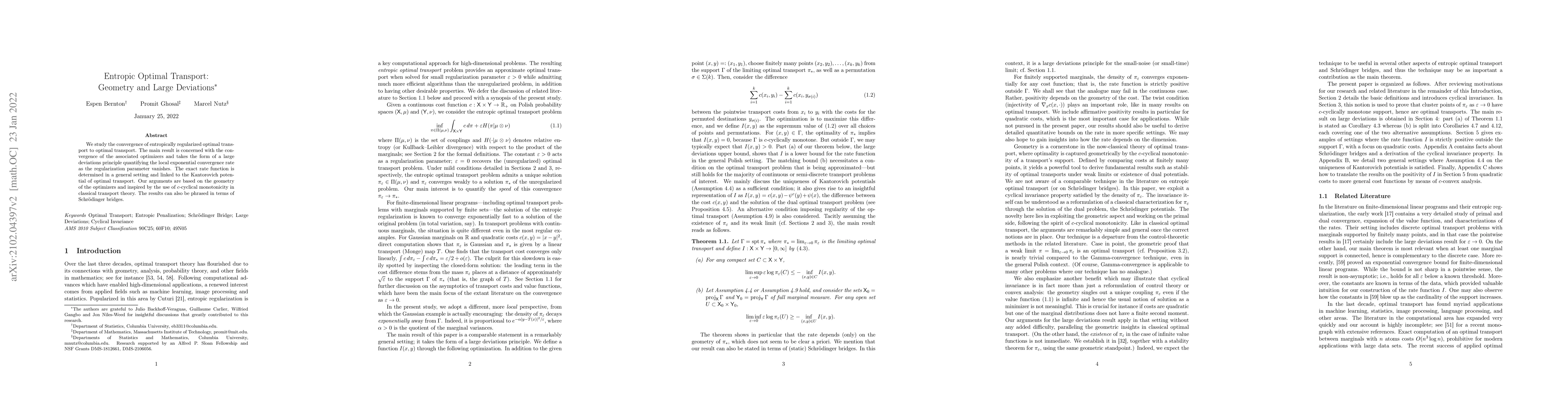 Thumbnail for Entropic Optimal Transport: Geometry and Large Deviations