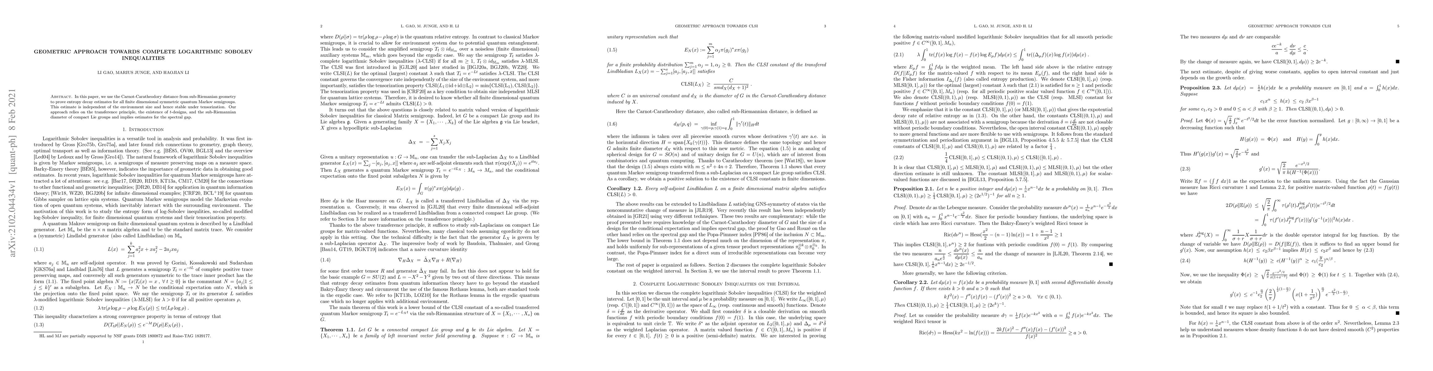 Thumbnail for Geometric Approach Towards Complete Logarithmic Sobolev Inequalities