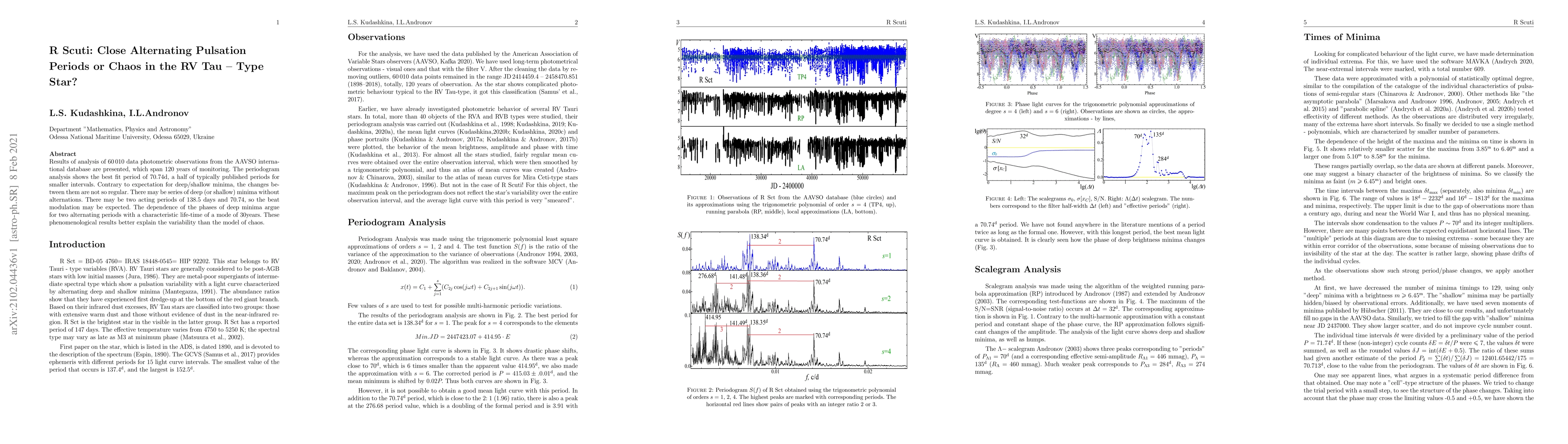 Thumbnail for R Scuti: Close Alternating Pulsation Periods or Chaos in the RV Tau --
  Type Star?