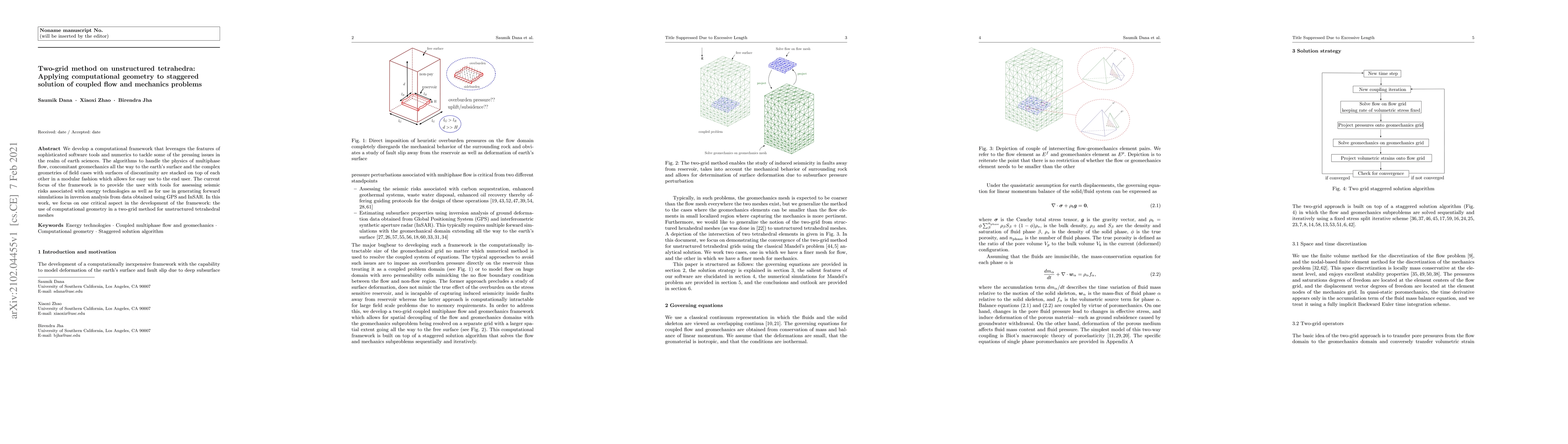 Thumbnail for Two-grid method on unstructured tetrahedra: Applying computational
  geometry to staggered solution of coupled flow and mechanics problems