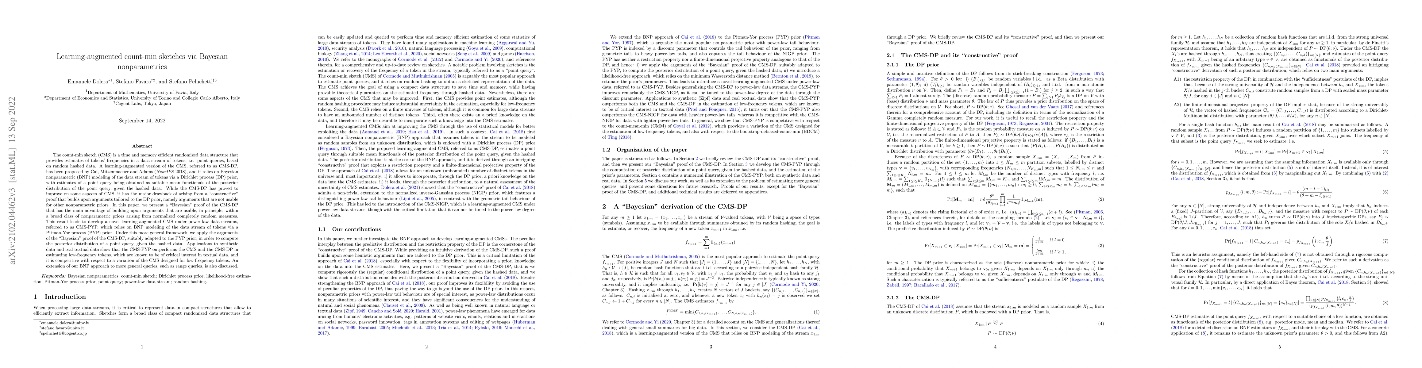 Thumbnail for Learning-augmented count-min sketches via Bayesian nonparametrics