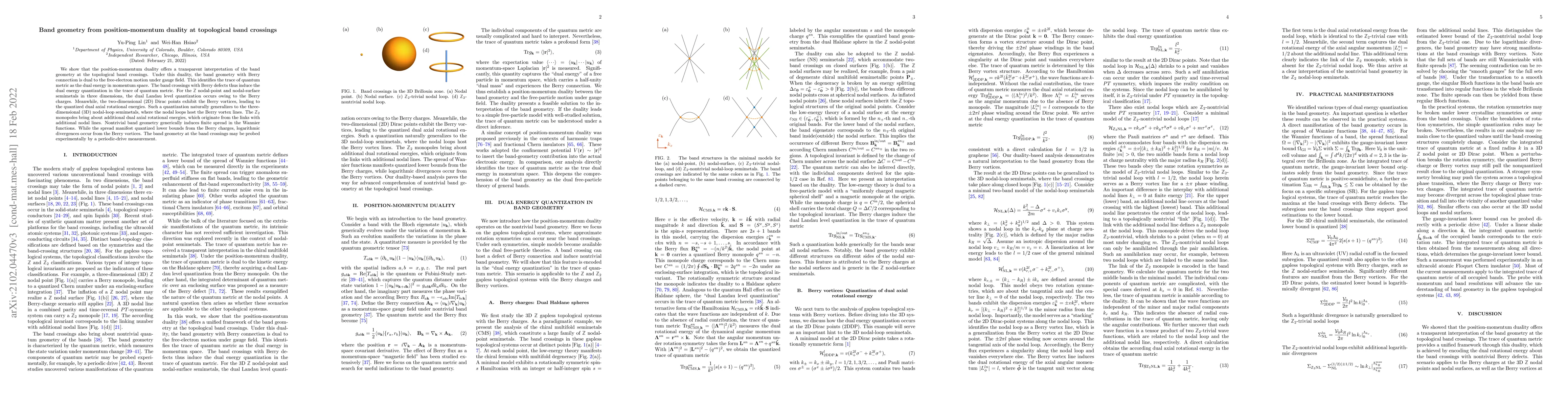 Thumbnail for Band geometry from position-momentum duality at topological band
  crossings