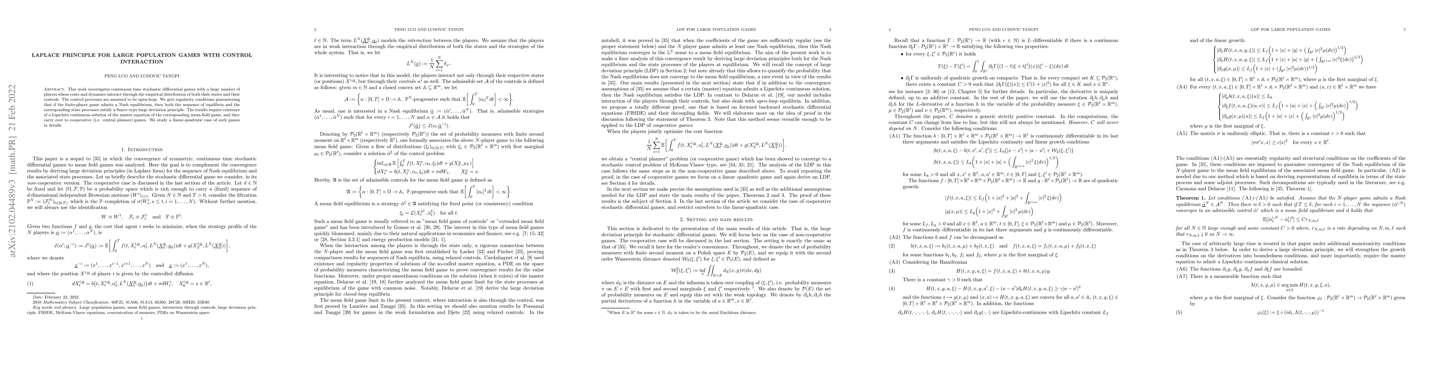 Thumbnail for Laplace principle for large population games with control interaction
