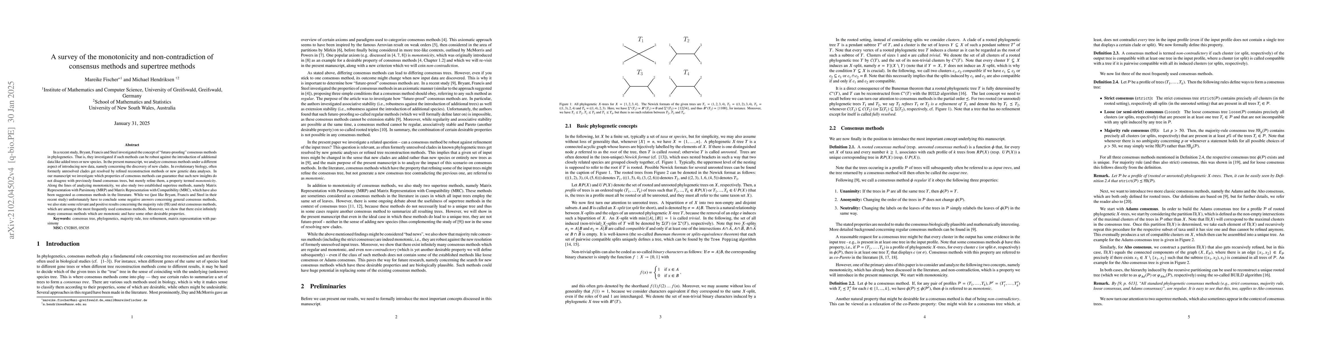 Thumbnail for A survey of the monotonicity and non-contradiction of consensus methods
  and supertree methods