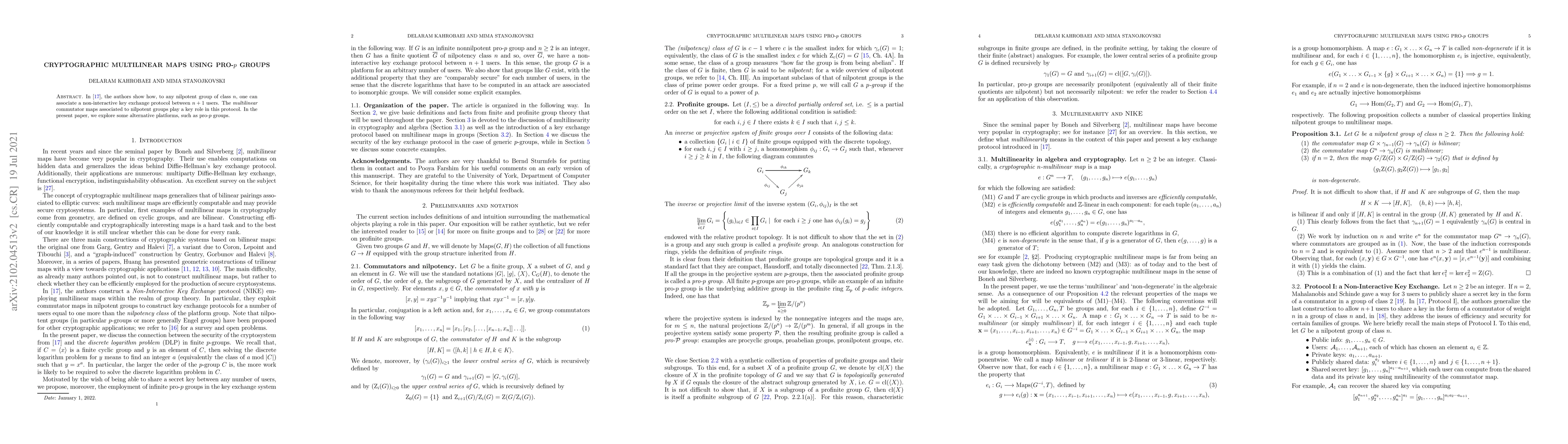 Thumbnail for Cryptographic multilinear maps using pro-p groups