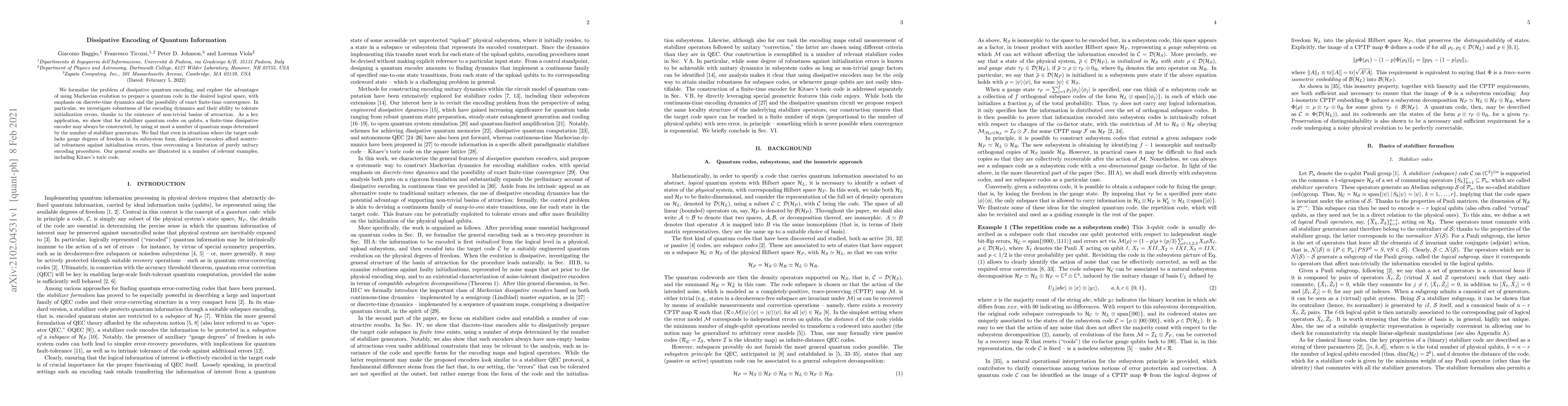 Thumbnail for Dissipative Encoding of Quantum Information