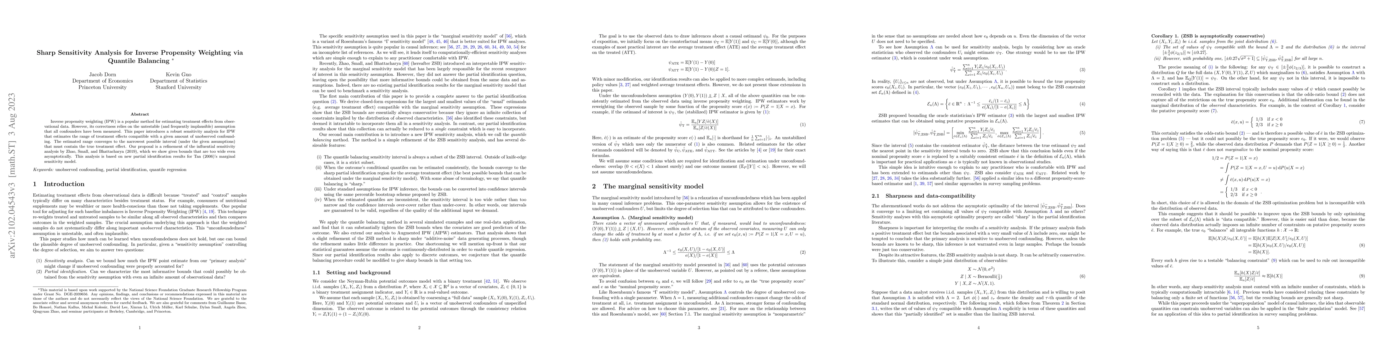 Thumbnail for Sharp Sensitivity Analysis for Inverse Propensity Weighting via Quantile
  Balancing