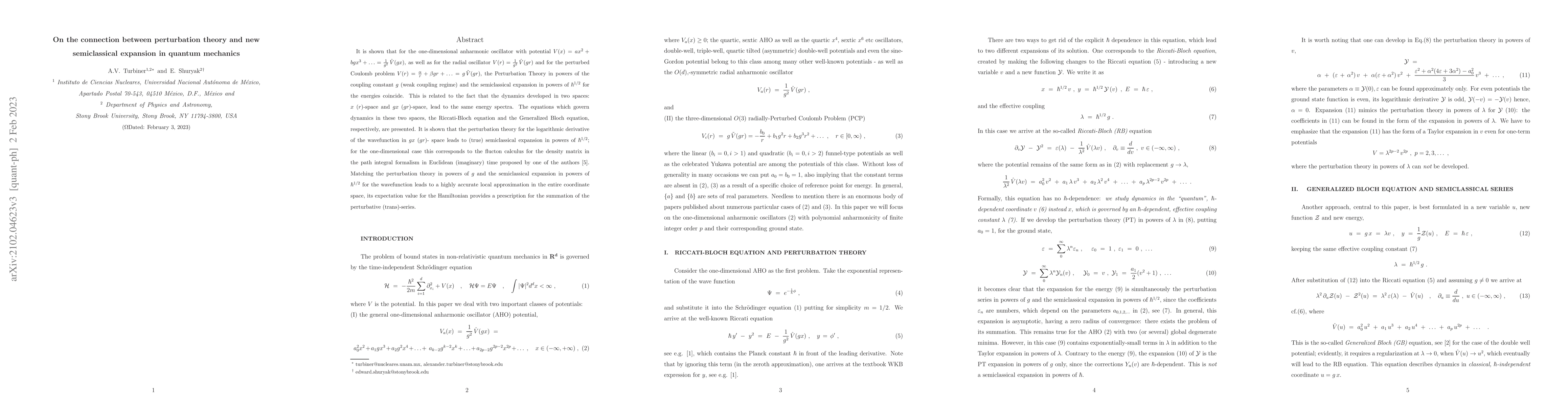 Thumbnail for On connection between perturbation theory and semiclassical expansion in
  quantum mechanics