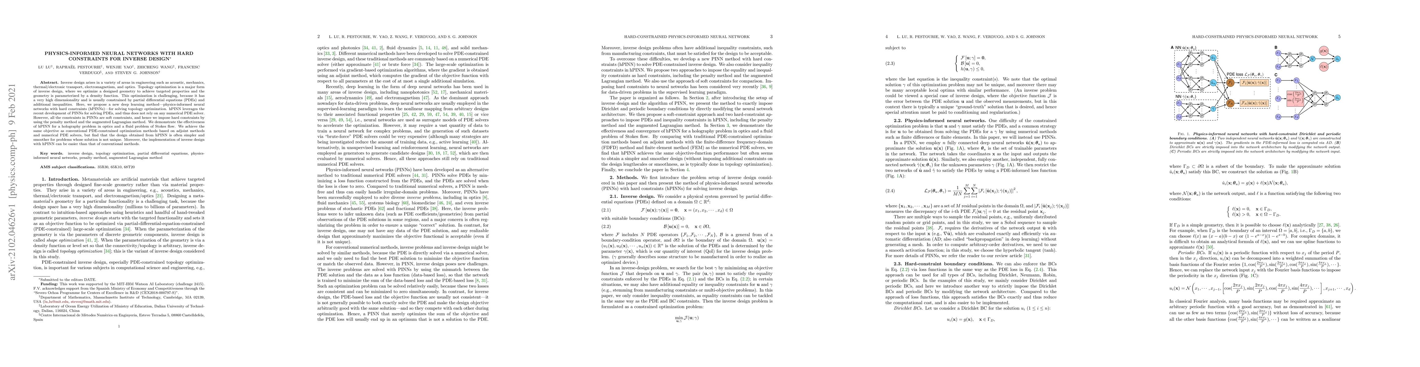 Thumbnail for Physics-informed neural networks with hard constraints for inverse
  design