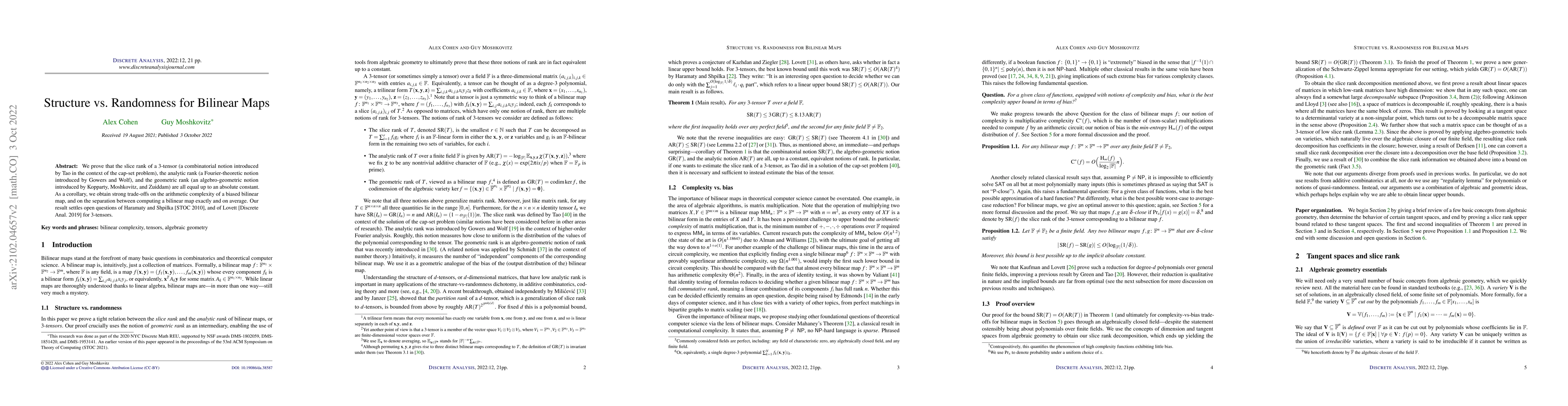 Thumbnail for Structure vs. Randomness for Bilinear Maps