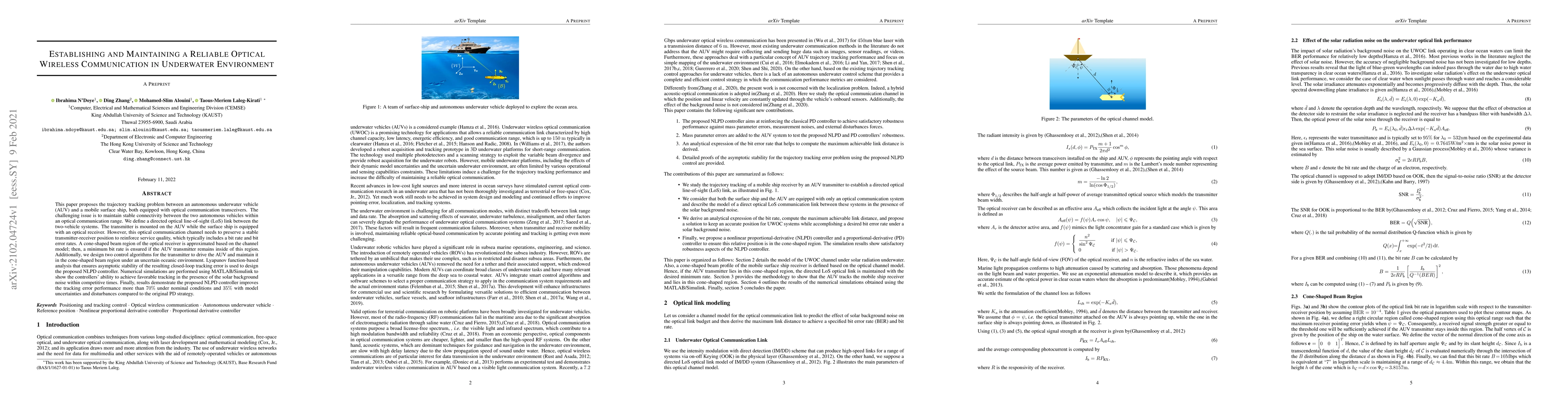 Thumbnail for Establishing and Maintaining a Reliable Optical Wireless Communication
  in Underwater Environment