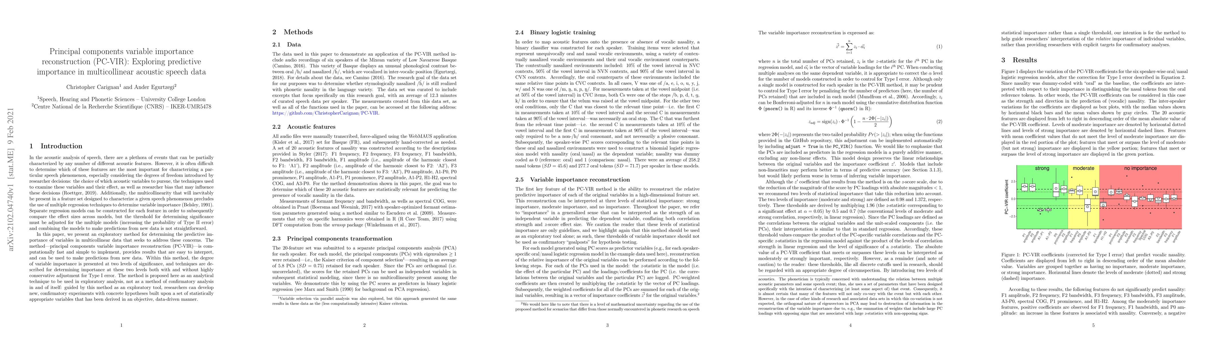 Thumbnail for Principal components variable importance reconstruction (PC-VIR):
  Exploring predictive importance in multicollinear acoustic speech data