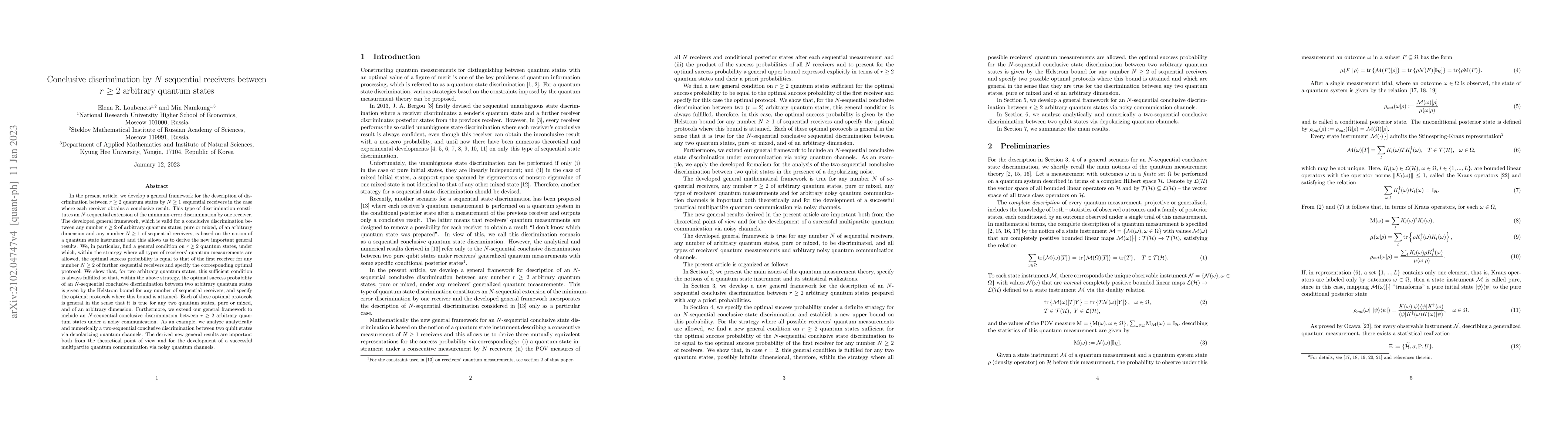 Thumbnail for Conclusive discrimination by $N$ sequential receivers between $r\geq2$
  arbitrary quantum states