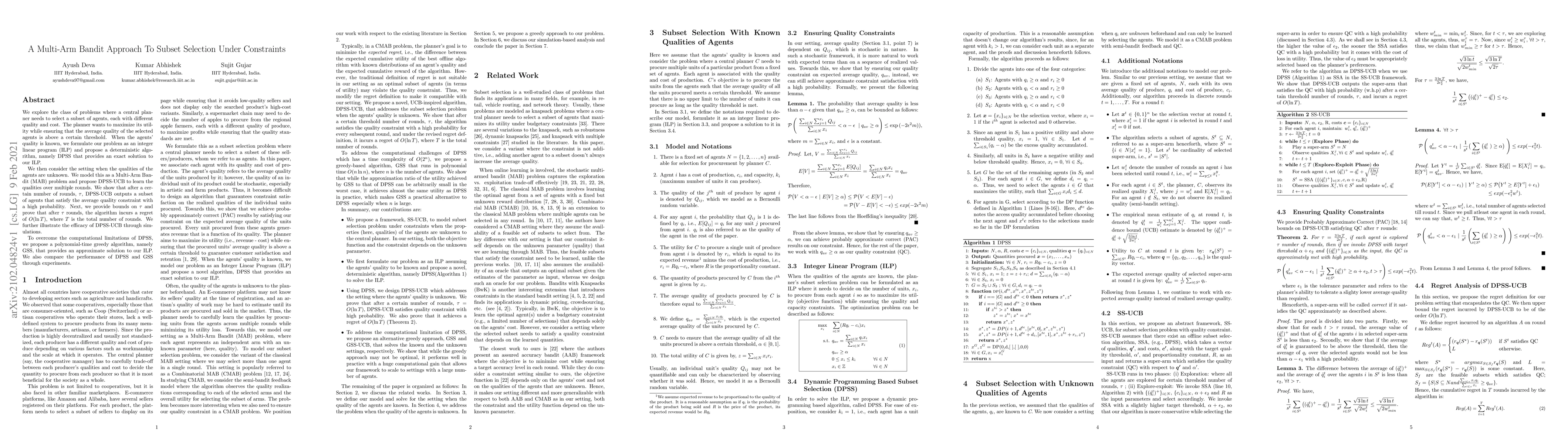 Thumbnail for A Multi-Arm Bandit Approach To Subset Selection Under Constraints