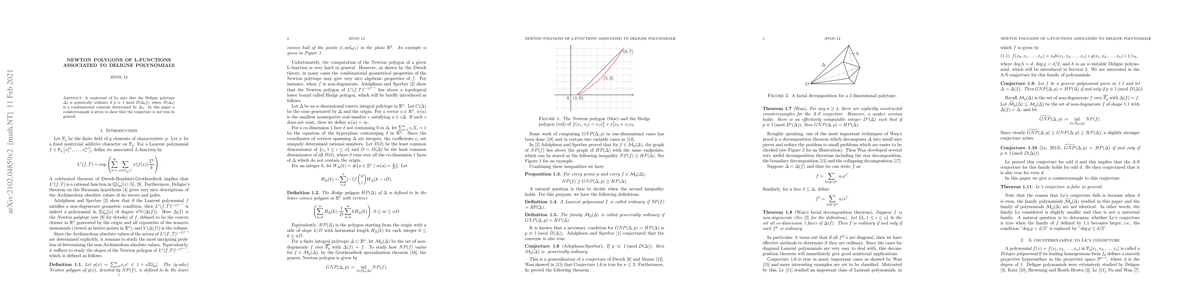 Thumbnail for Newton Polygons of L-functions Associated to Deligne Polynomials