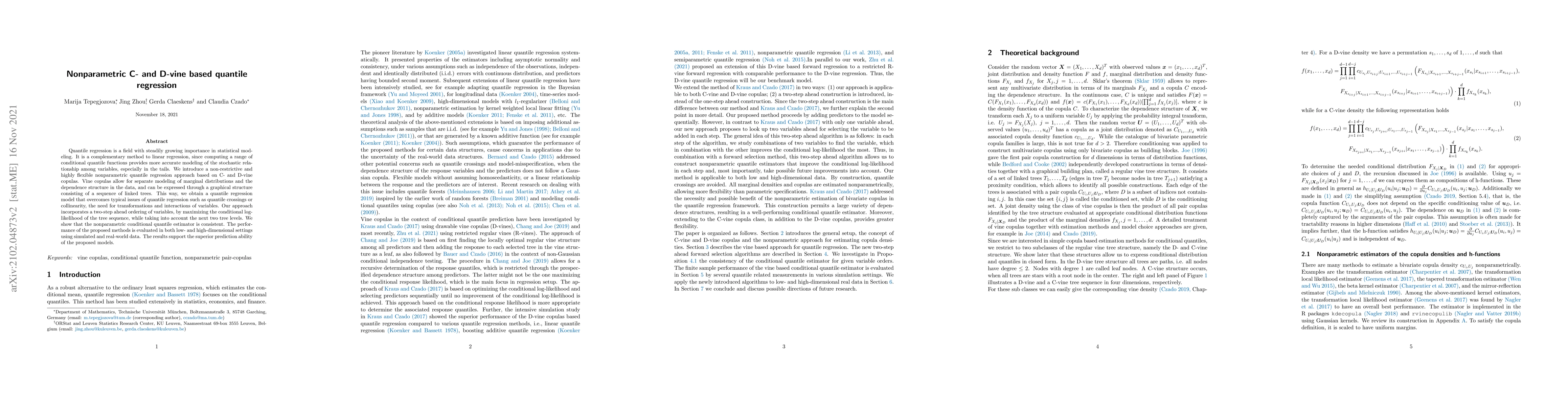 Thumbnail for Nonparametric C- and D-vine based quantile regression