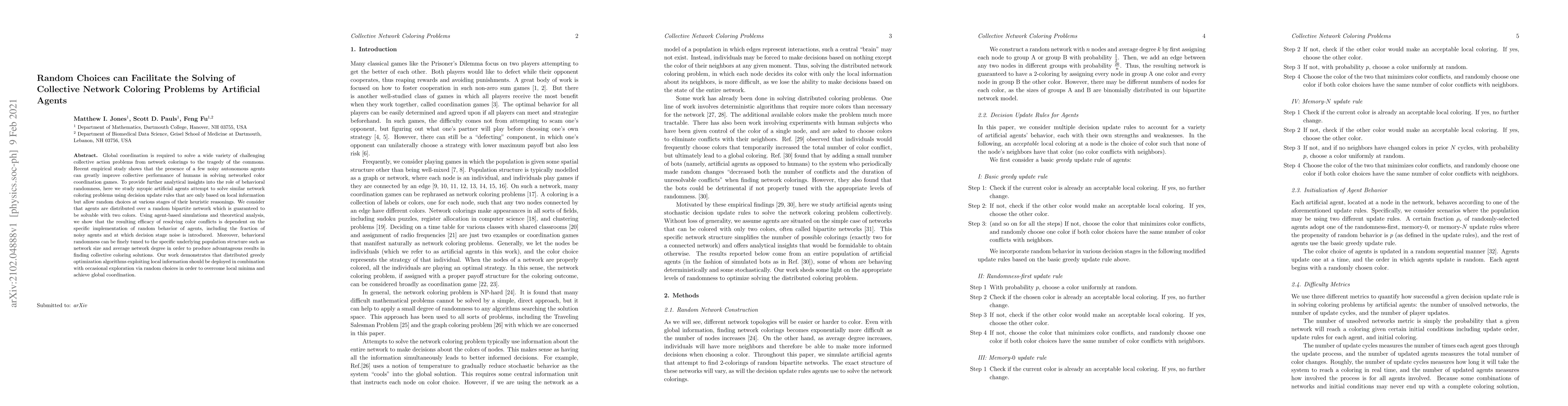 Thumbnail for Random Choices can Facilitate the Solving of Collective Network Coloring
  Problems by Artificial Agents