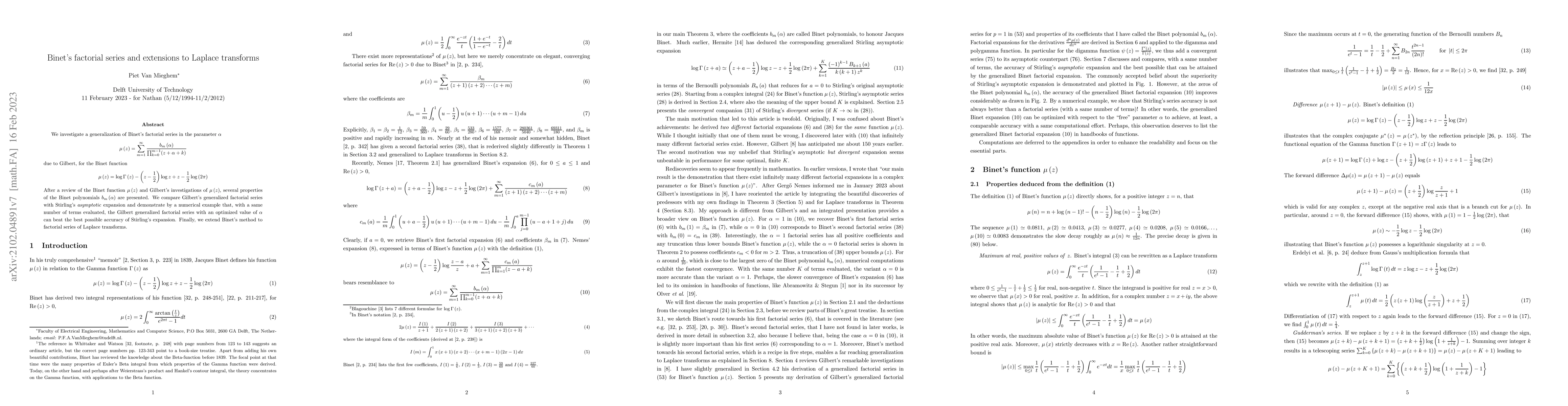 Thumbnail for Binet's factorial series and extensions to Laplace transforms