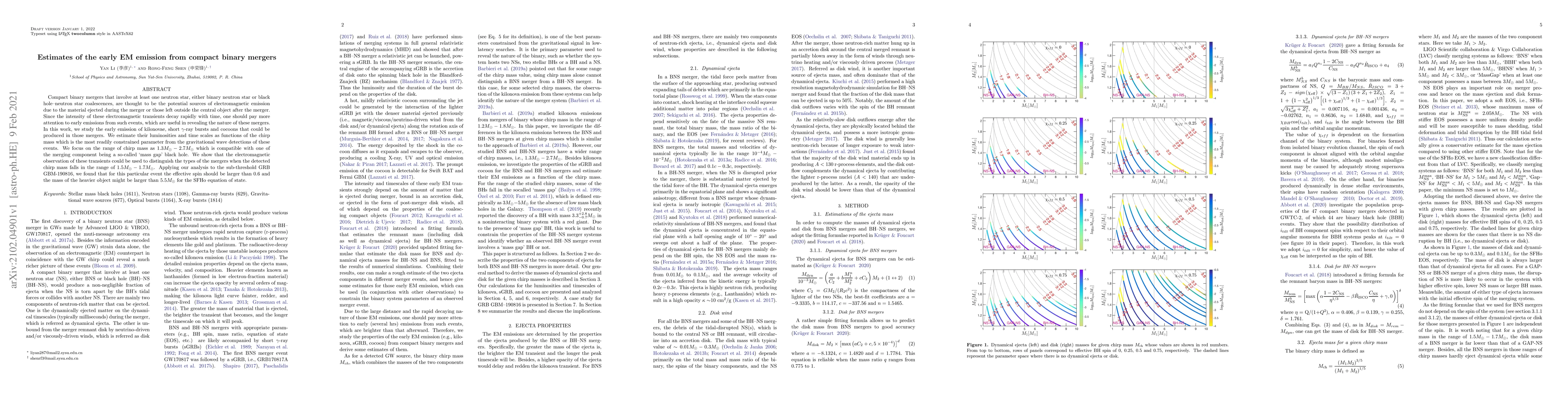 Thumbnail for Estimates of the early EM emission from compact binary mergers