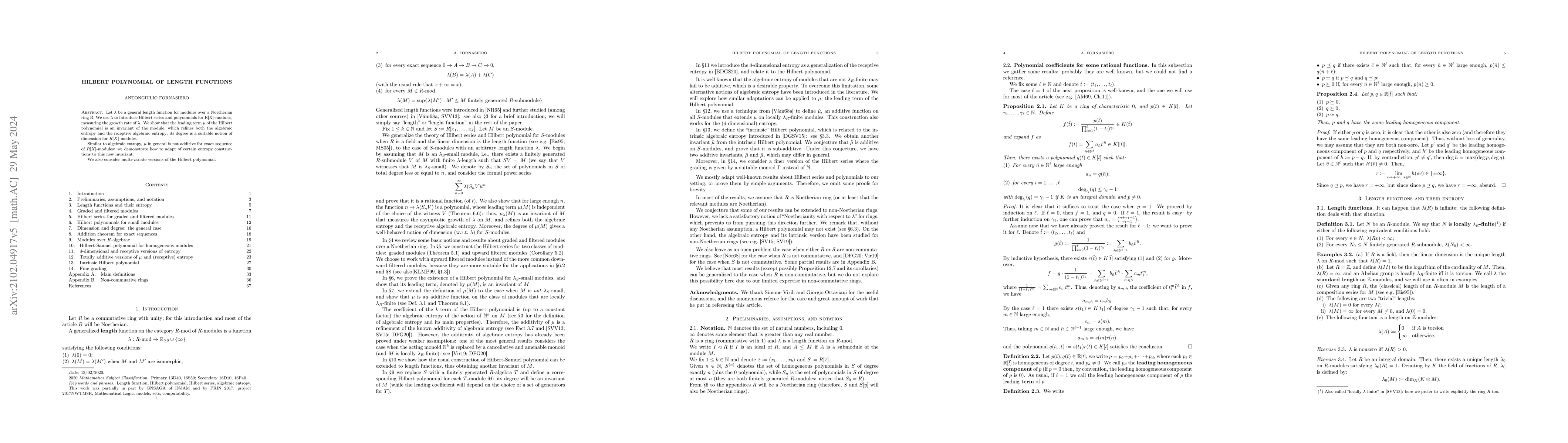 Thumbnail for Hilbert polynomial of length functions