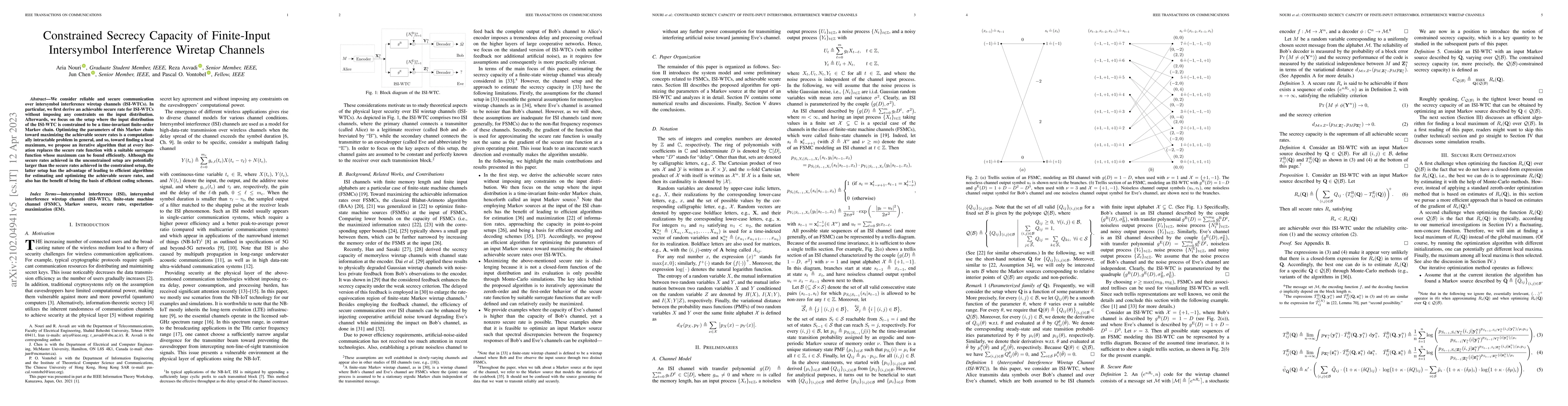 Thumbnail for Constrained Secrecy Capacity of Finite-Input Intersymbol Interference
  Wiretap Channels