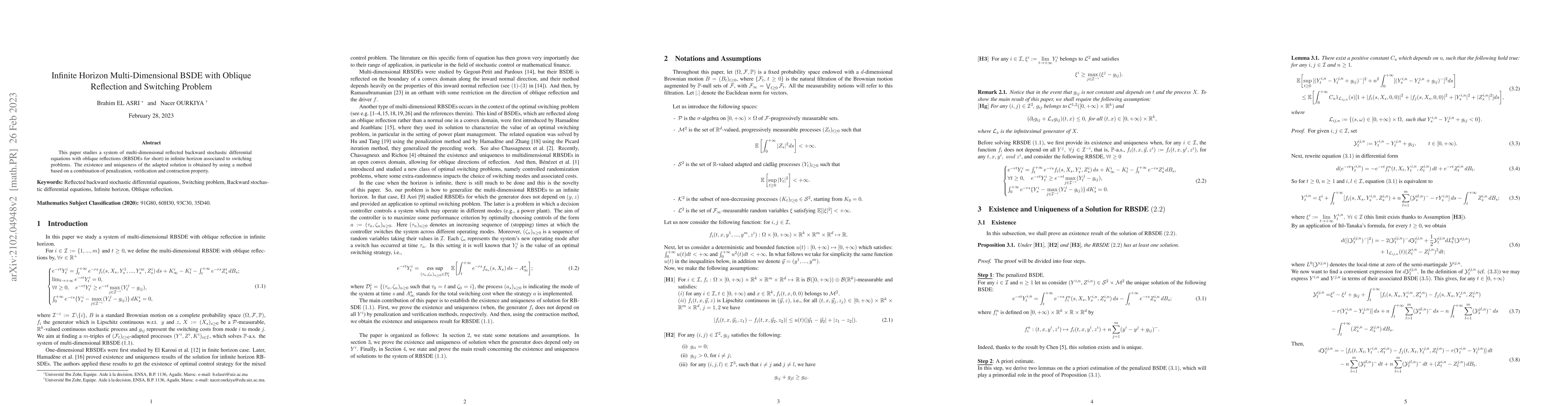 Thumbnail for Infinite Horizon Multi-Dimensional BSDE with Oblique Reflection and
  Switching Problem