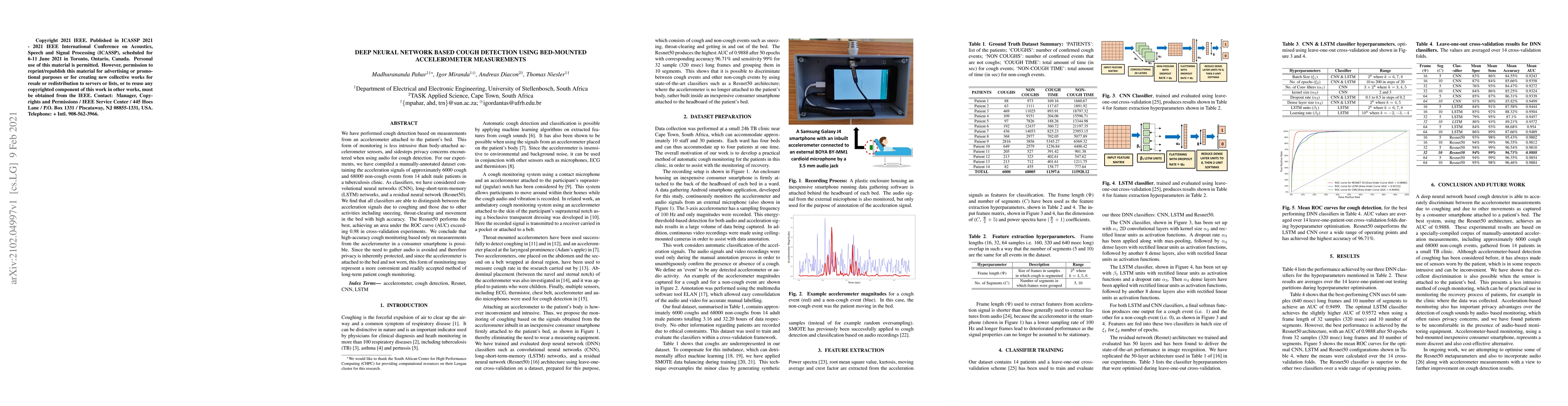 Thumbnail for Deep Neural Network based Cough Detection using Bed-mounted
  Accelerometer Measurements