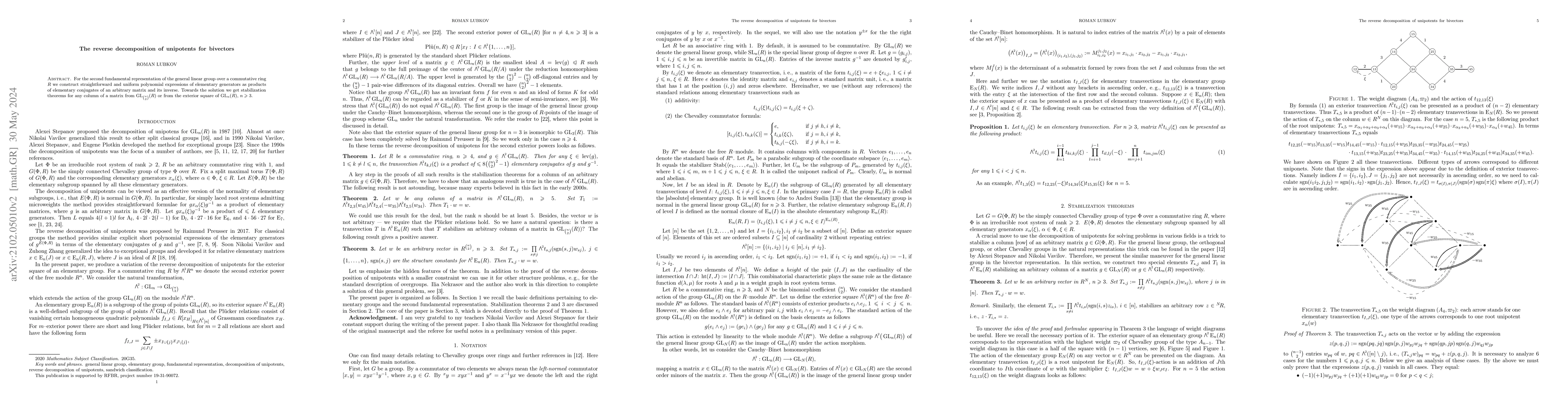 Thumbnail for The reverse decomposition of unipotents for bivectors