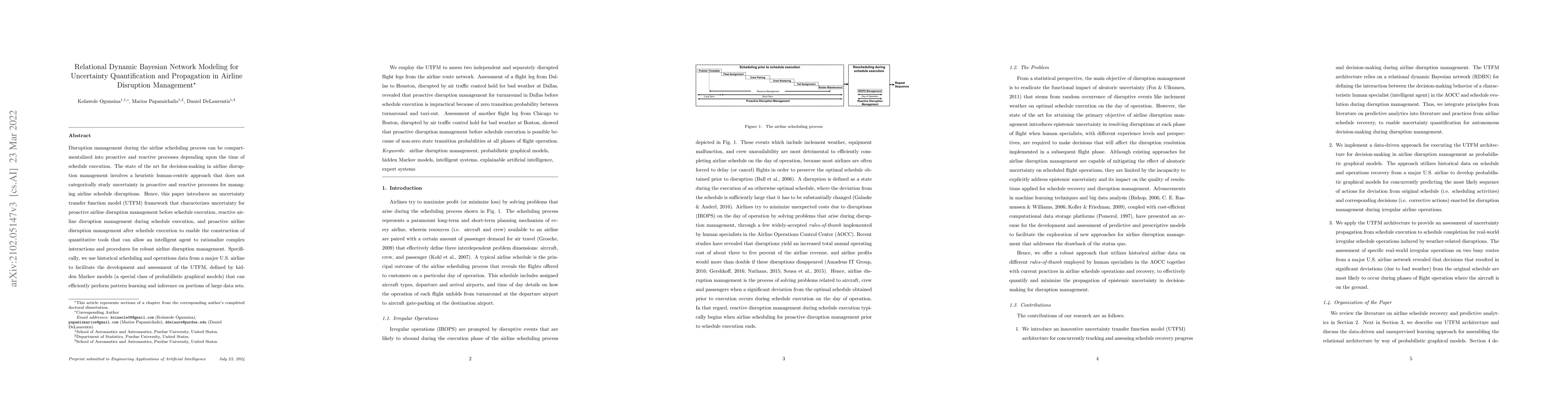 Thumbnail for Relational Dynamic Bayesian Network Modeling for Uncertainty
  Quantification and Propagation in Airline Disruption Management