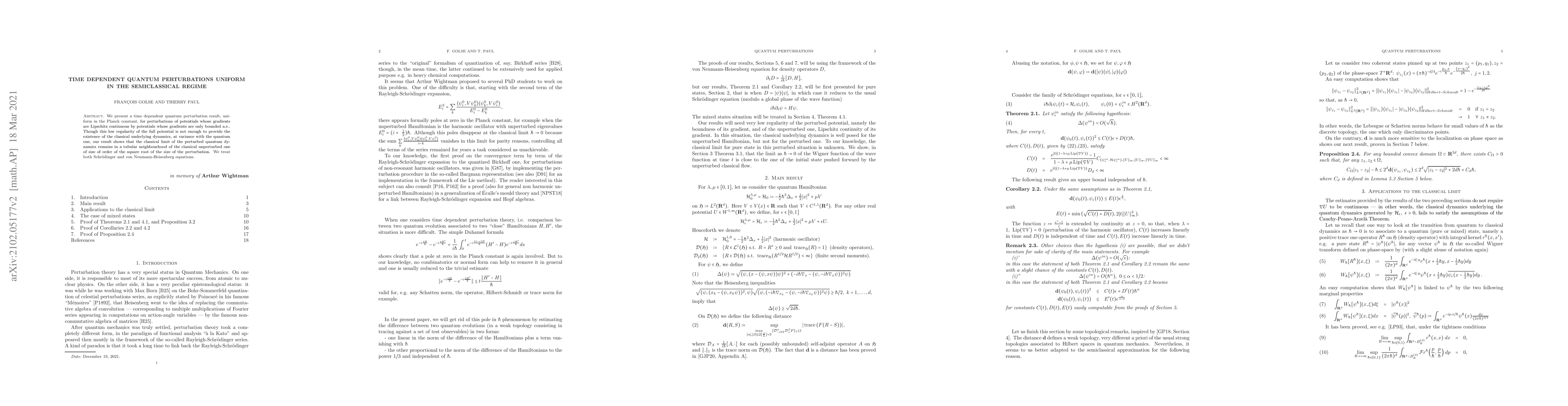 Thumbnail for Time Dependent Quantum Perturbations Uniform in the Semiclassical Regime