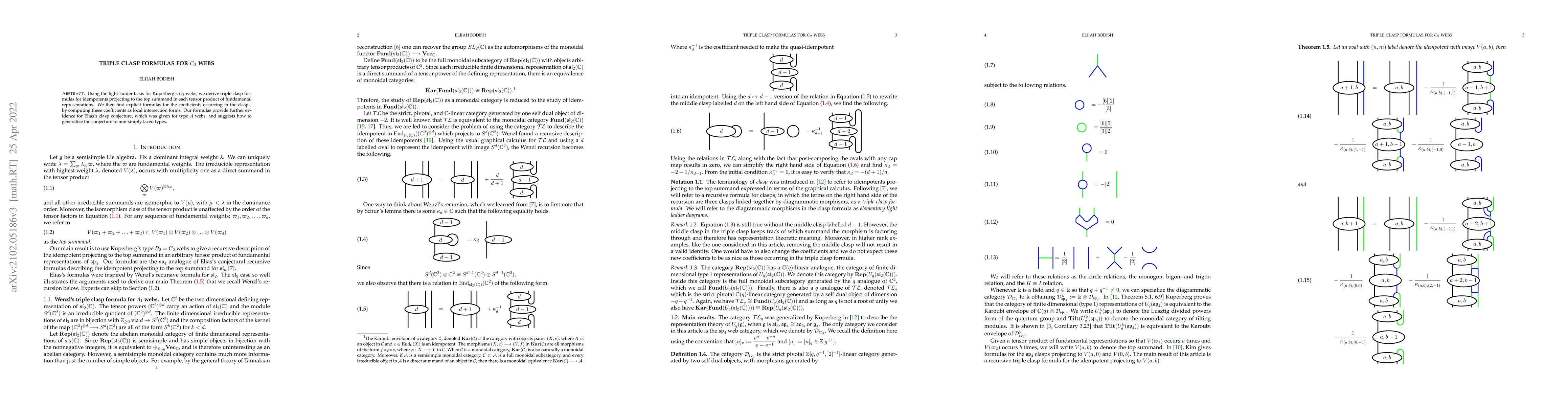 Thumbnail for Triple clasp formulas for $C_2$ webs