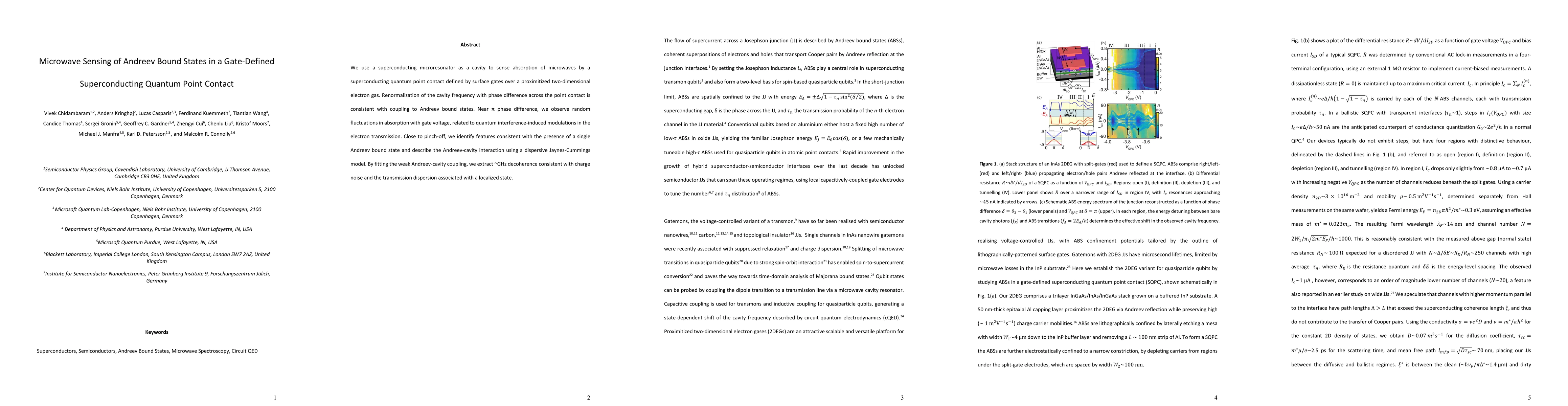 Thumbnail for Microwave Sensing of Andreev Bound States in a Gate-Defined
  Superconducting Quantum Point Contact