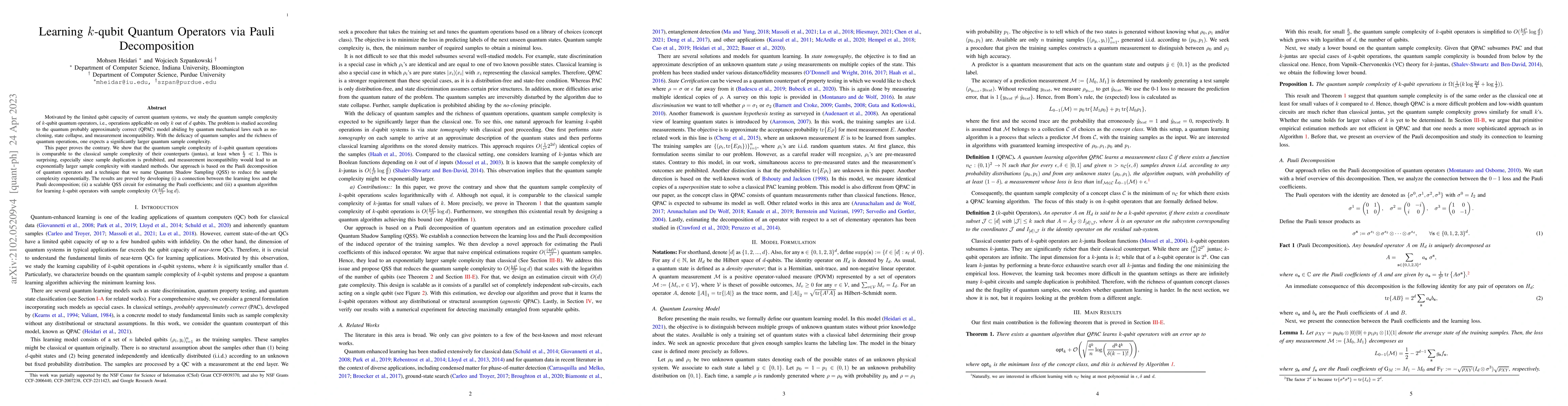 Thumbnail for Learning k-qubit Quantum Operators via Pauli Decomposition