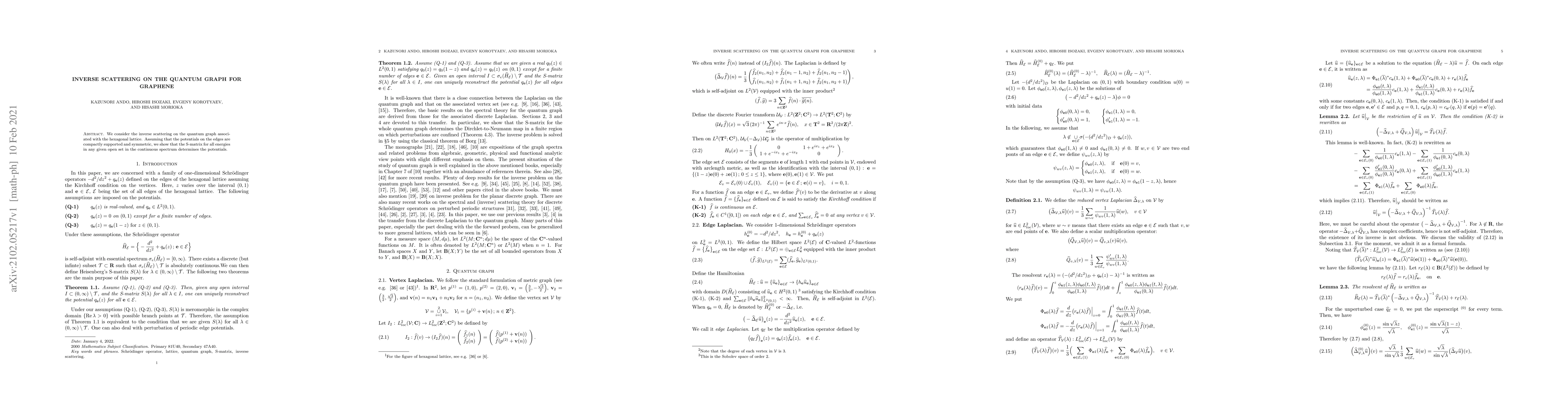 Thumbnail for Inverse scattering on the quantum graph for graphene