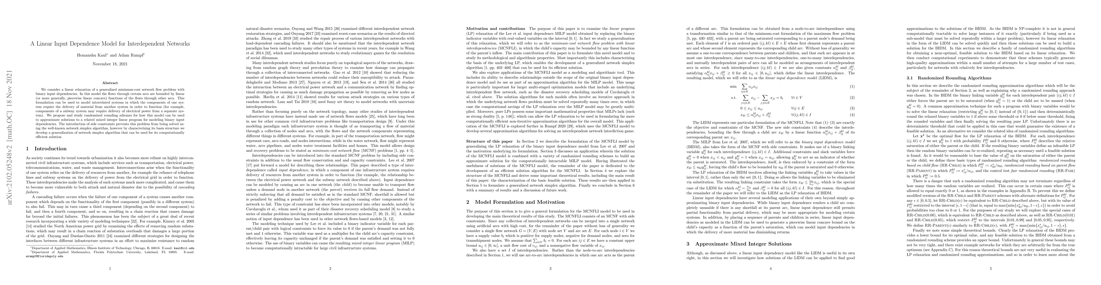 Thumbnail for A linear input dependence model for interdependent networks