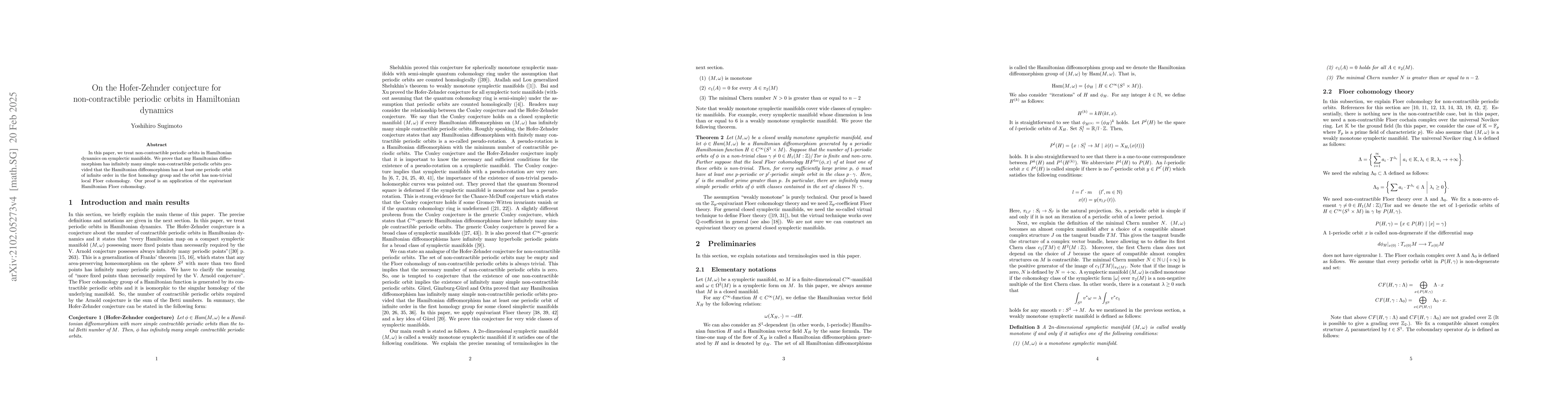 Thumbnail for On the Hofer-Zehnder conjecture for non-contractible periodic orbits in
  Hamiltonian dynamics