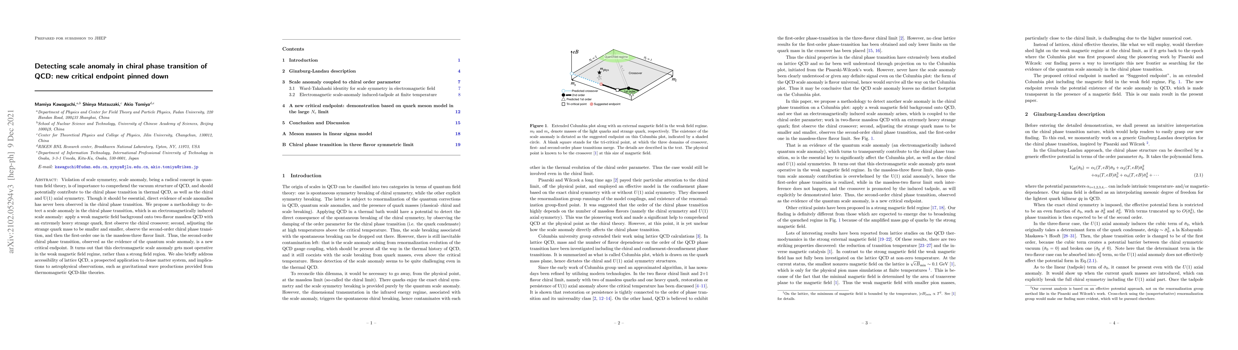 Thumbnail for Detecting scale anomaly in chiral phase transition of QCD: new critical
  endpoint pinned down