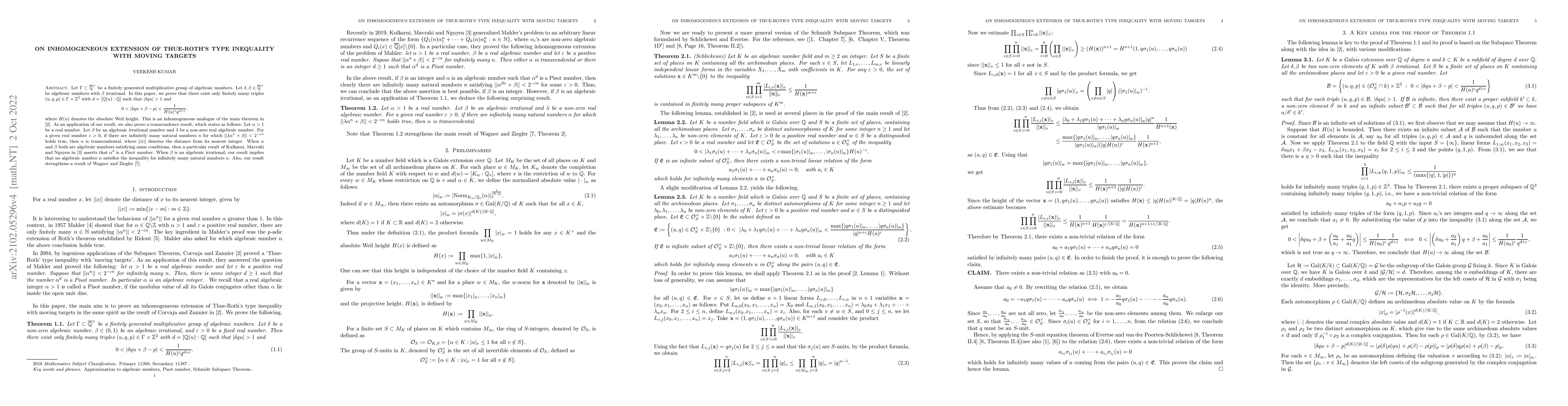 Thumbnail for On inhomogeneous extension of Thue-Roth's type inequality with moving
  targets