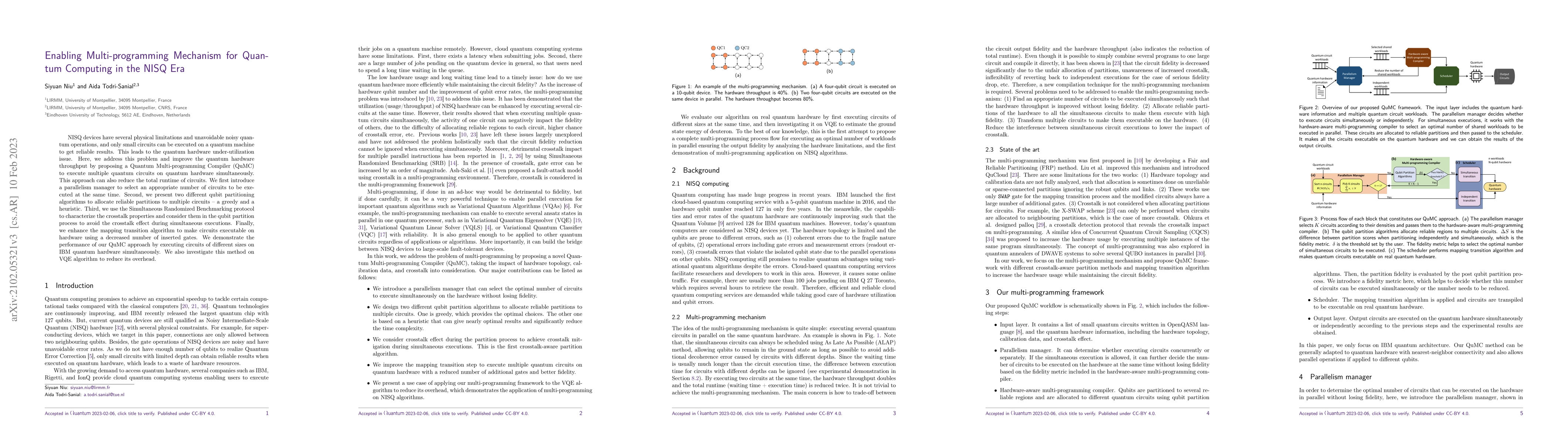 Thumbnail for Enabling Multi-programming Mechanism for Quantum Computing in the NISQ
  Era